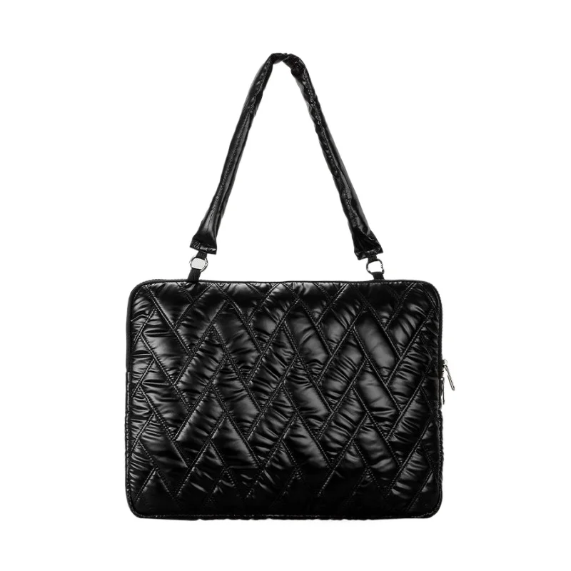 カジュアルシルバー-キルティングパッド入りショルダーバッグ-ソフトナイロン-ダウンコットン-トートバッグ-レディース-11インチ-パッド入り-ラップトップバッグ-仕事、ビジネス用