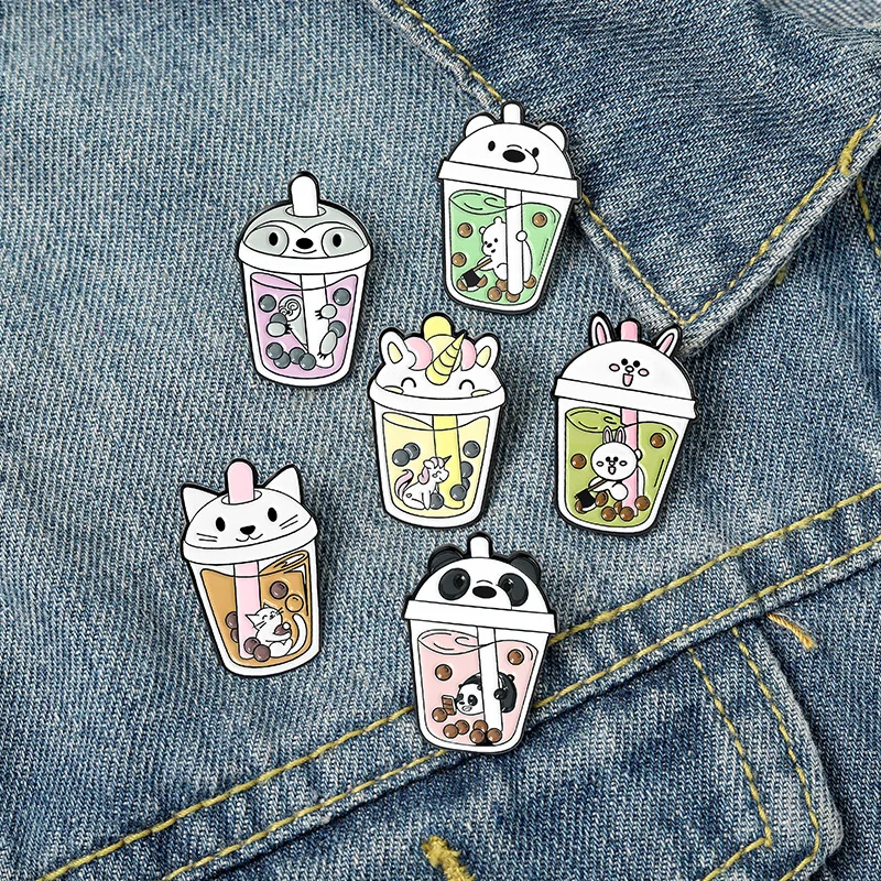 Pearl Milk Tea Brooch Bear Starry Sky Map Drink Cream Ice Cream Coffee Cat Alloy Brooch Accessories Drip Enamel Badge Lapel Pins