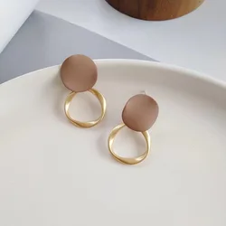 Brown Geometric Round Dangle Earings Vintage Matte Drop Earrings For Women Female Daily Life Ear Jewelry Girl Student Gifts K-