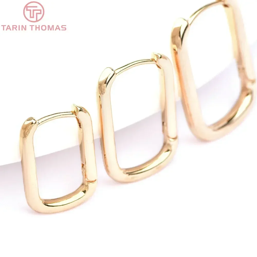(2464)4PCS 12x16.5MM 24K Gold Color Brass with Zircon Rectangle Earring Hoop Earring Clasp High Quality Jewelry Making Findings