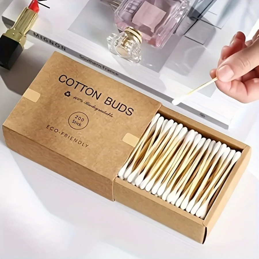 400 Buah/200 Buah, Penyeka Kapas Bambu, Penyeka Kapas Kayu, Runcing Ganda, Tanpa Tongkat Telinga Plastik,