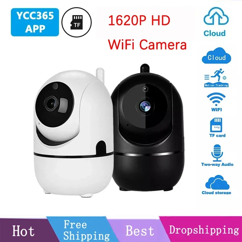 IP 카메라 YCC365 플러스 스마트 홈 보안 카메라, 자동 추적 네트워크 무선 감시 야간 투시경 와이파이 카메라, 1620P HD 