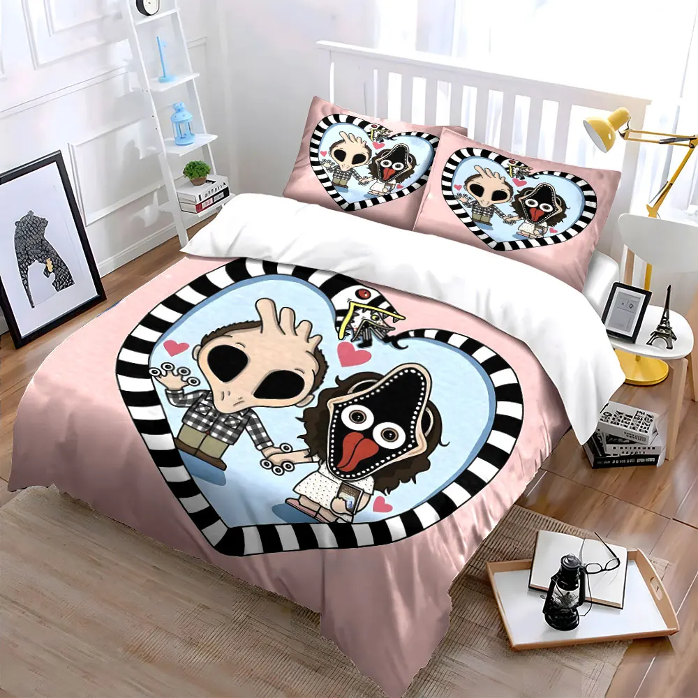 Odd couple in striped snake heart frame Printed Duvet Cover Set1 Duvet Cover+2 PillowcaseMulti Size Bedroom Bedding Decoration