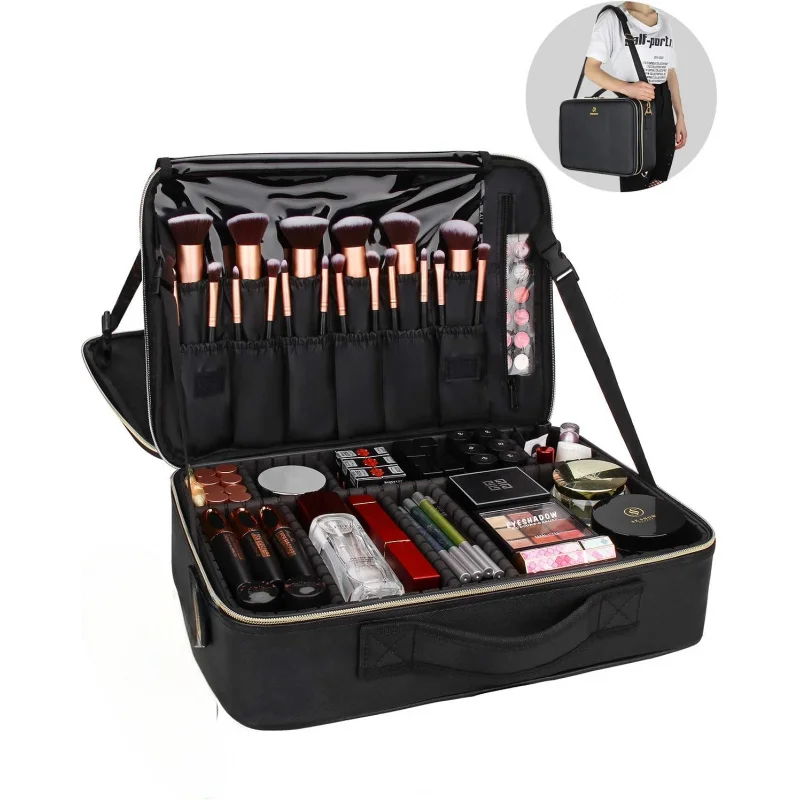 Large-Capacity Makeup Bag, Three-Layer Waterproof Travel Makeup Case, Professional Makeup Artist's Cosmetic Storage Box