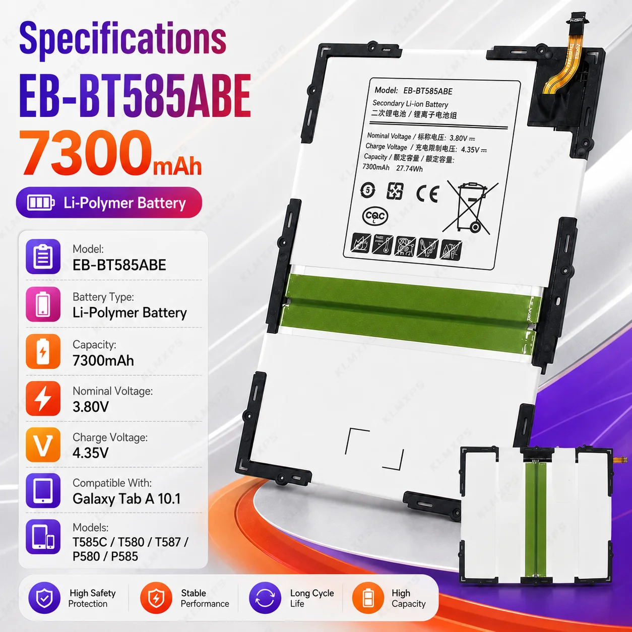 Replacement Tablet Battery EB-BT585ABE 7300mAh For Samsung Galaxy Tab A 10.1 2016 T580 SM-T585C T585 T580N