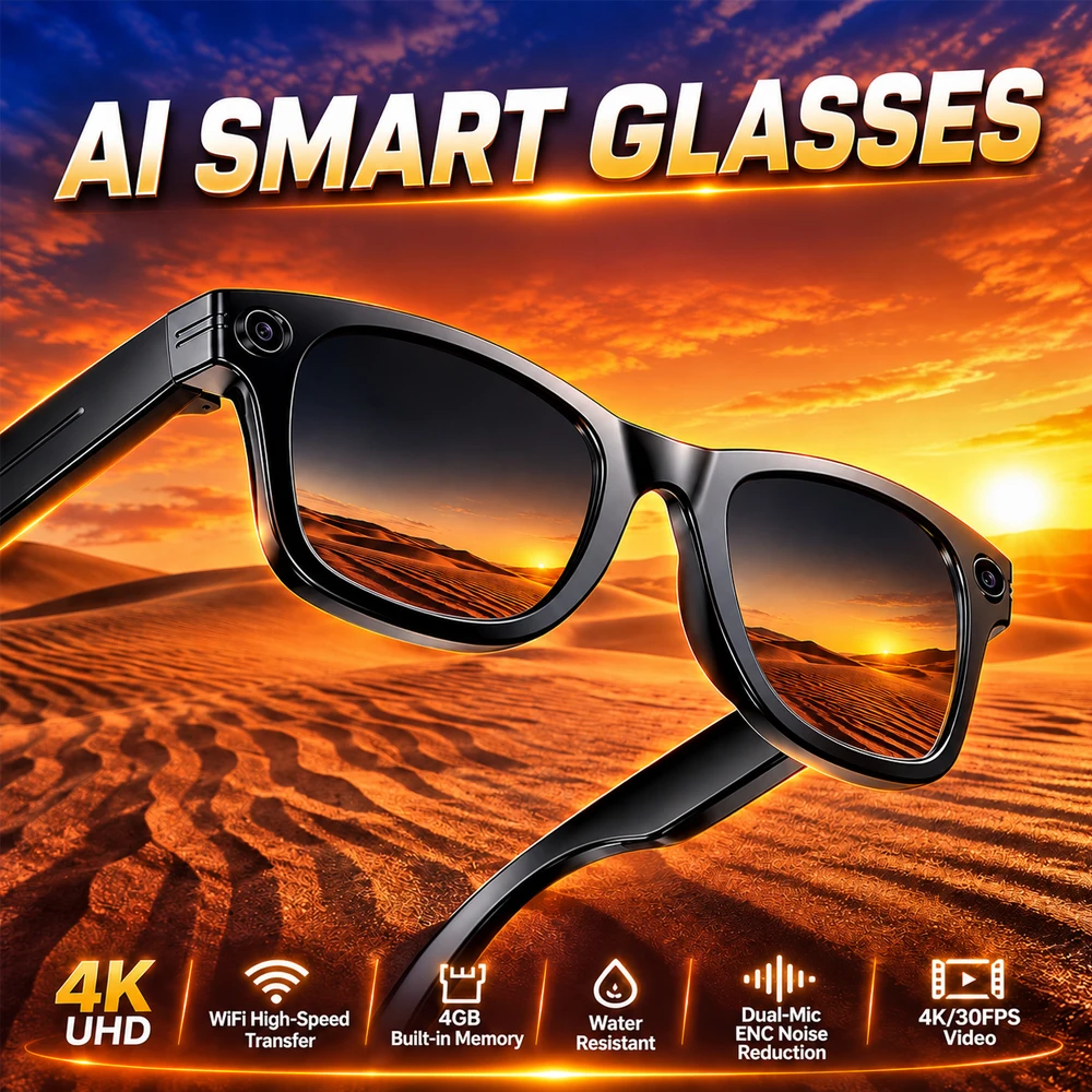 4K UHD AI Vision Glasses 8MP HD Cam LED Lamp AI Translation Chat Conference Footage Capture Outdoor Activity Shades 2026 Fresh