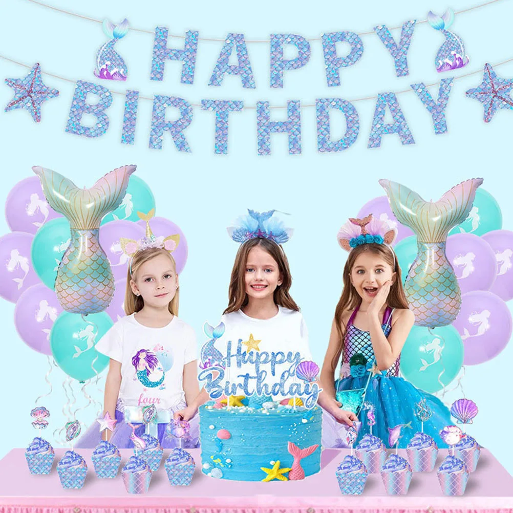 

1 Paper Banner 8 Spirals 12 Picks for Birthday Party Decoration Sea Theme Indoor Outdoor Cake Cupcake Toppers Hanging nament