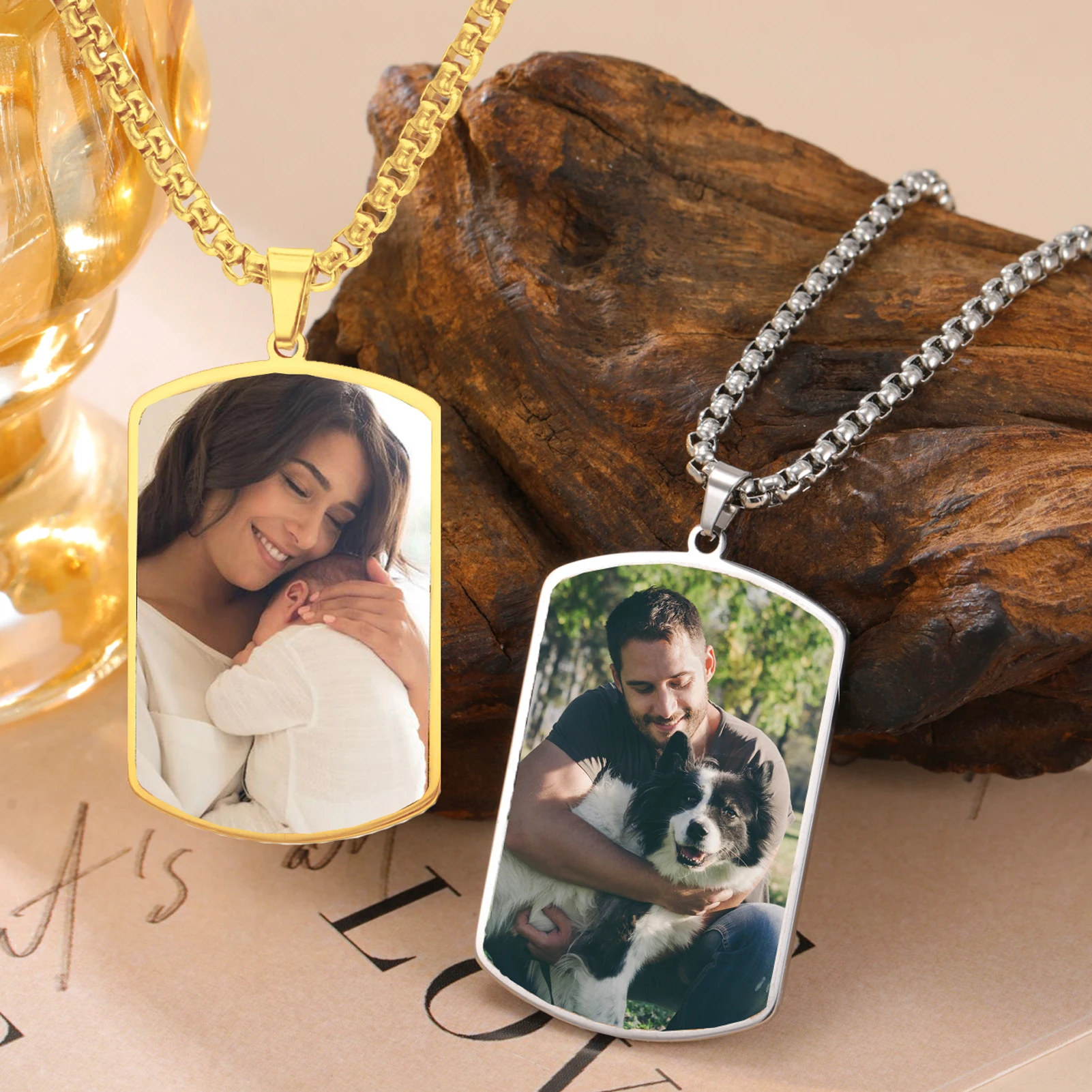 

Men Personalized Color Picture Necklace Stainless Steel Customized Photo Box Chain Necklace Family Commemorative Birthday Gifts
