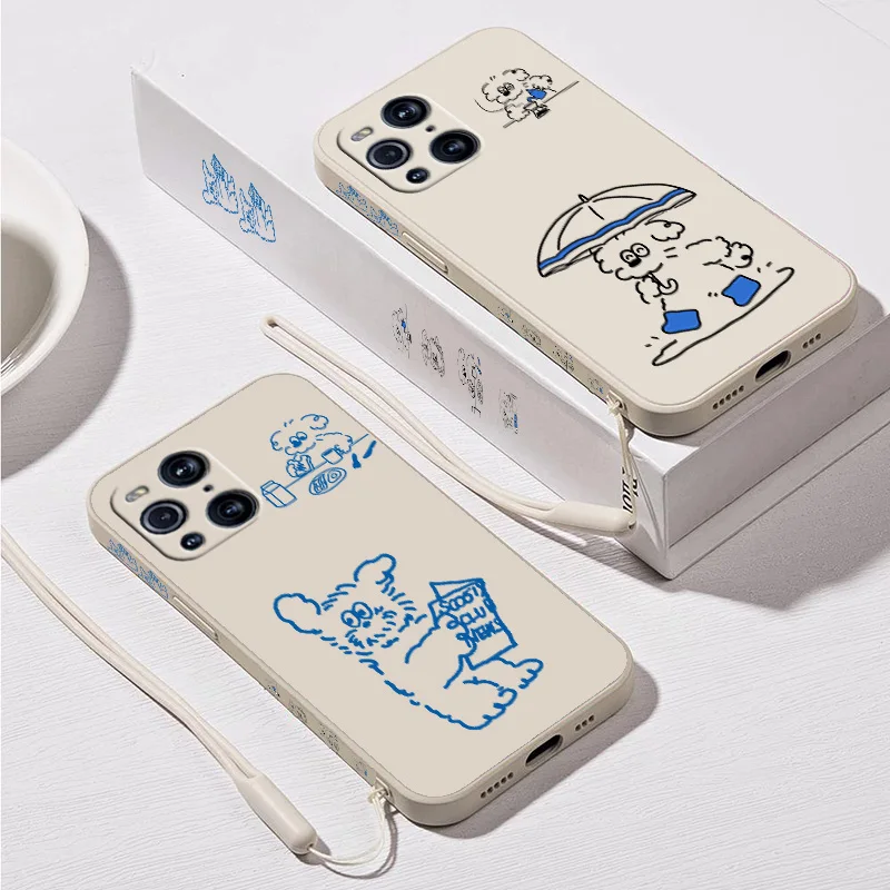 INS Korea Umbrella line Dog Card Hold Liquid Left Rope Phone Case For iPhone 16 15 14 13 12 11 Pro Max Mini X XR XS 8 7 Plus