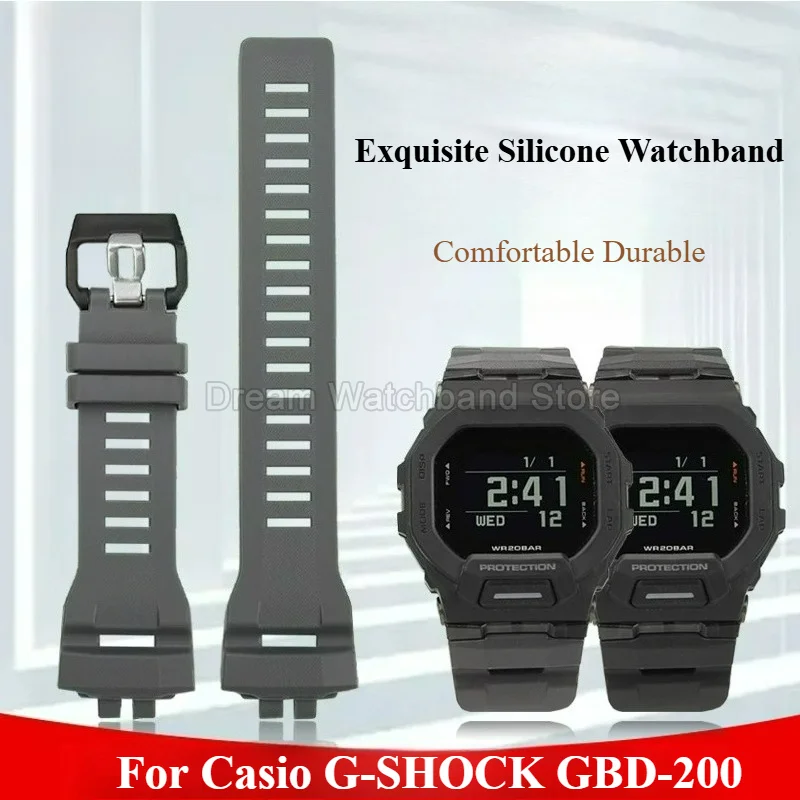 For Casio G-SHOCK GBD-200SM GBD-200RD GBD-200-1/2/9 Black Silicone Watchband Odorless Smooth Touch Double Convex Lugs