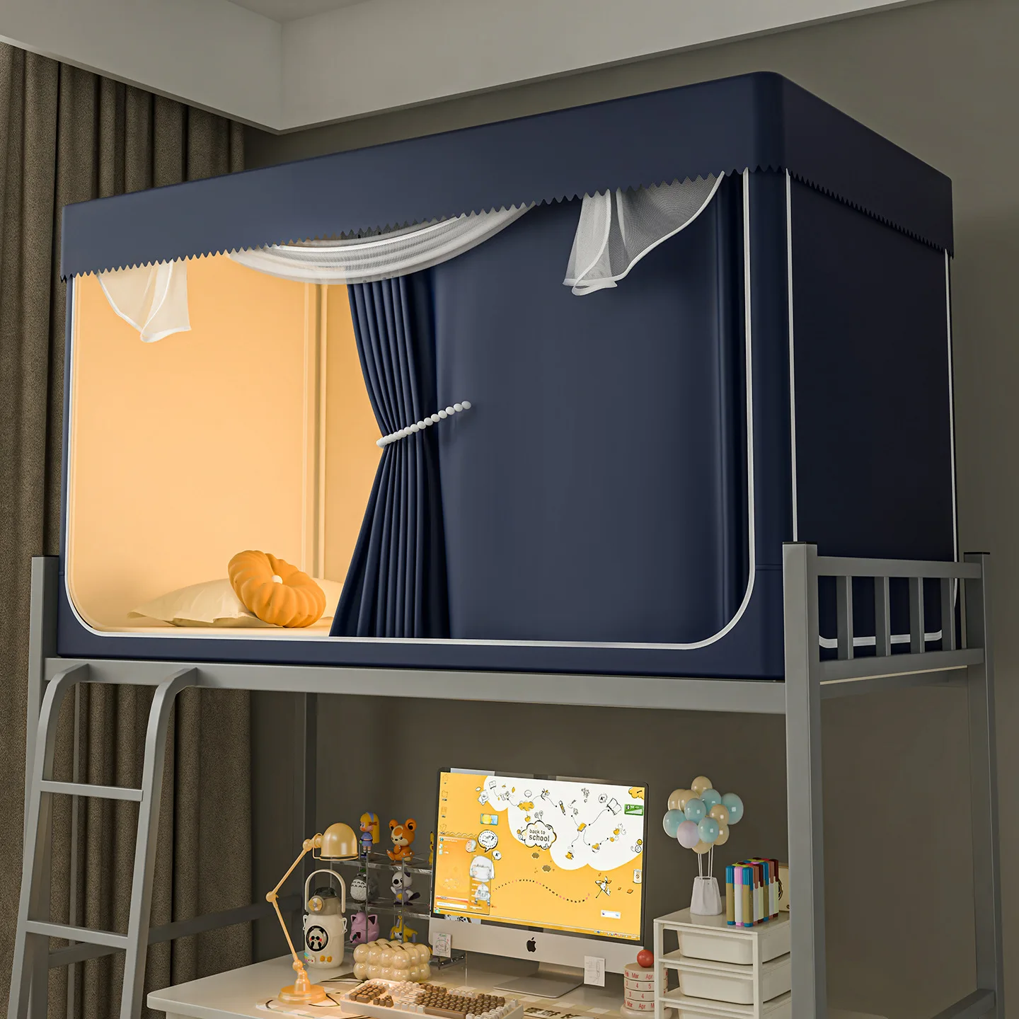 Mosquiteiro de Privacidade Blackout Anti-mosquito para Cama, Cortina de Cama Infantil com Estampa Fofa, Tenda de Cama para Beliche Superior e Inferior com Suporte