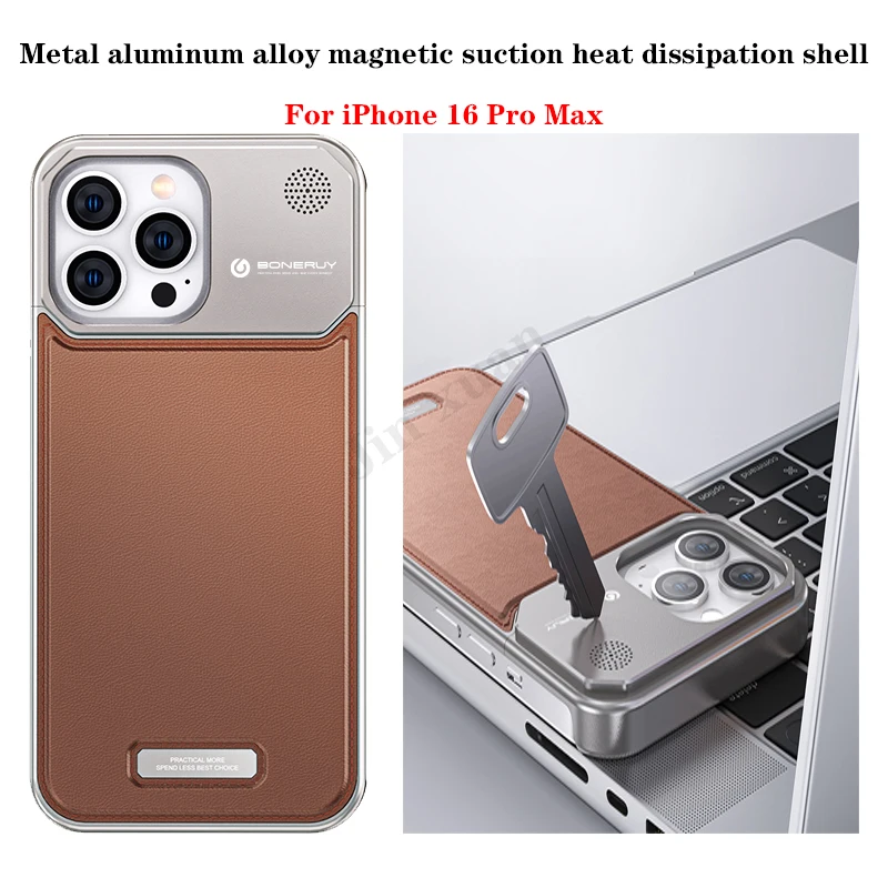 For iPhone 13 14 15 Pro Max Case Metal Leather Aluminum Alloy Borderless For iPhone 16 Pro Magnetic Aromatherapy Protective Case