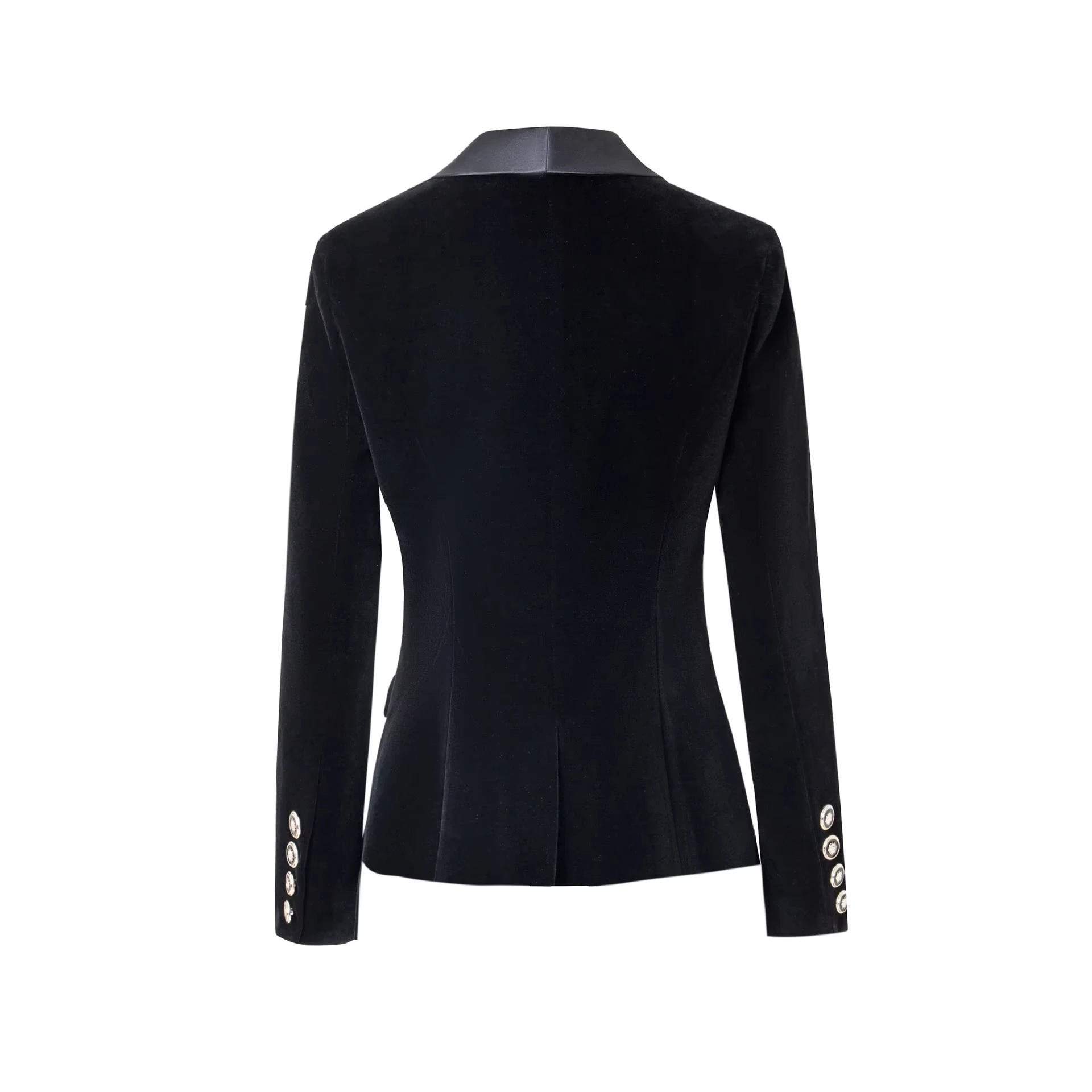 HarleyFashion Fall Spring Brief Design Single Buttons Top Quality Black/Blue Velvet Basic Slim Women Blazers Casual Jackets