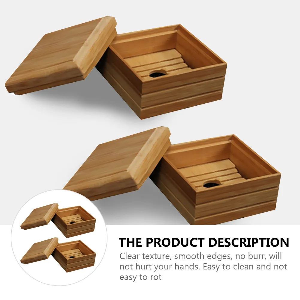 

2Pcs Bamboo Soap Dish Holder for Bathroom Kitchen Travel Outdoor Eco Friendly Ventilated Soap Tray Clear Smooth Edges Easy Clean