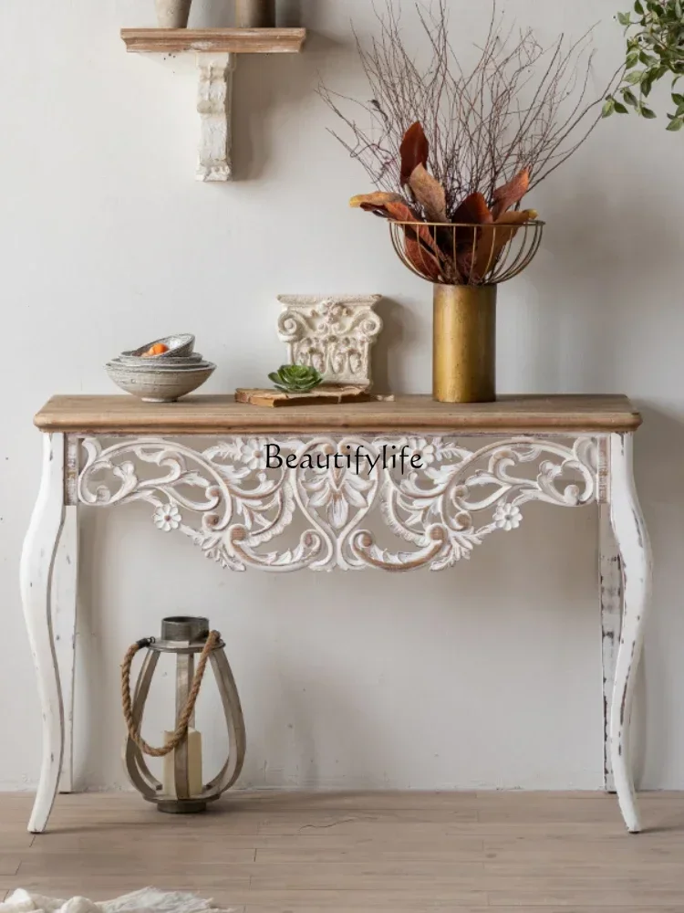 

D06retro solid wood old home living room against the wall hollow engraved enigma