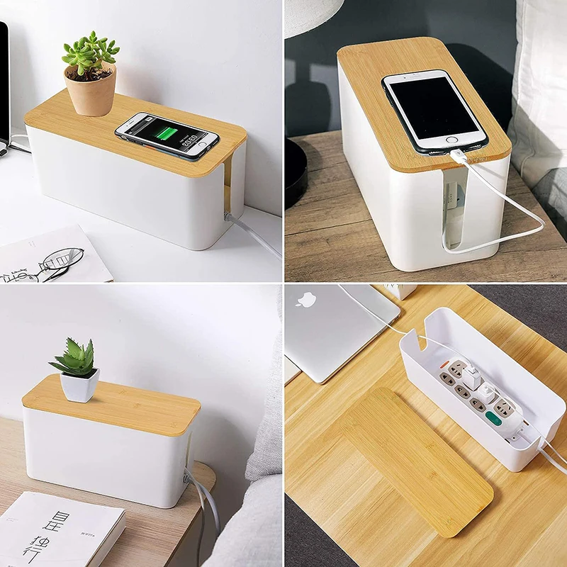 Wire Storage Box Socket Cable Organizer Desktop Arrangement Hub Box Wooden Power Strip Storage Box