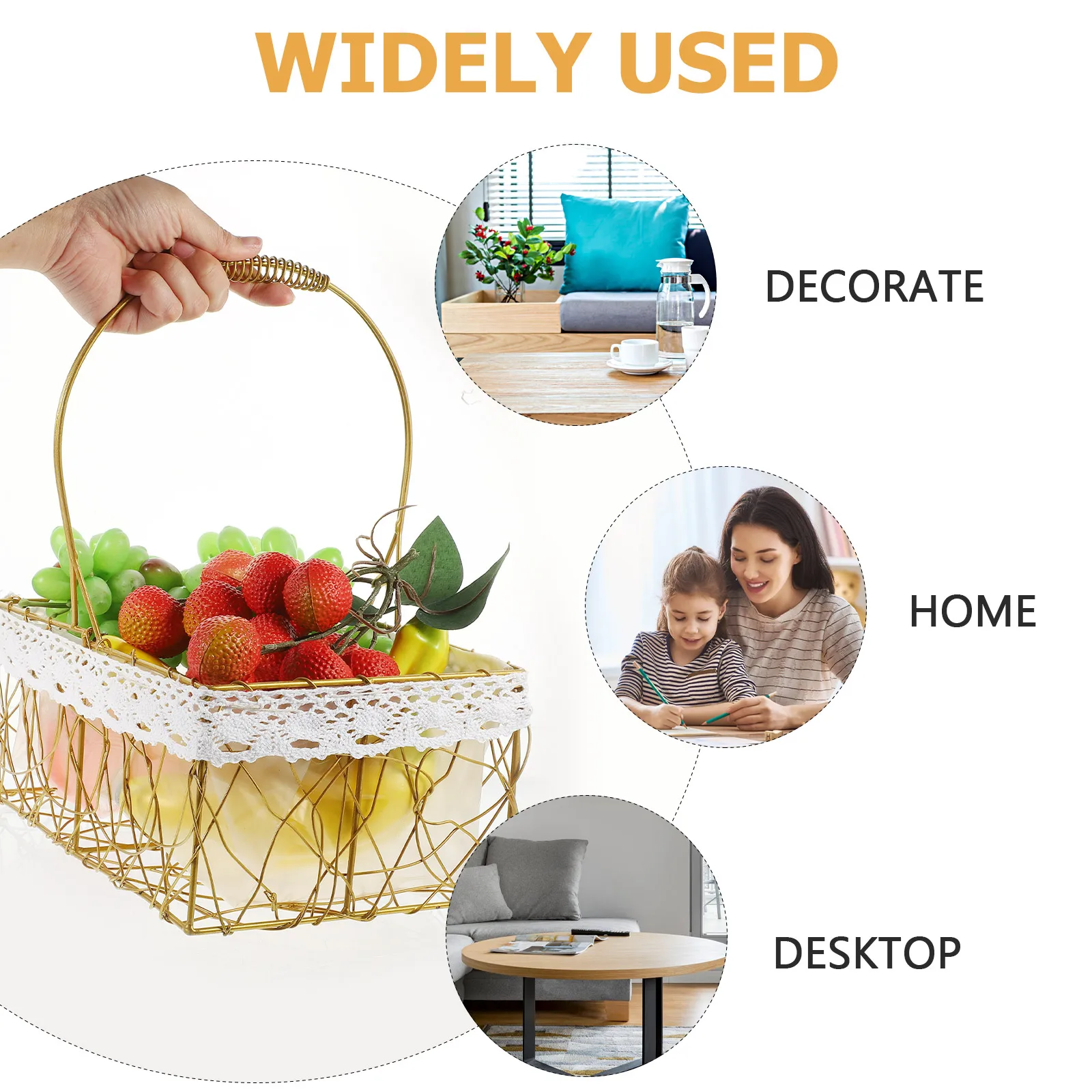 

Sturdy Iron Fruit Storage Basket with Handle Multi-Functional Kitchen Snack Organizer Decorative Tabletop Holder for Home