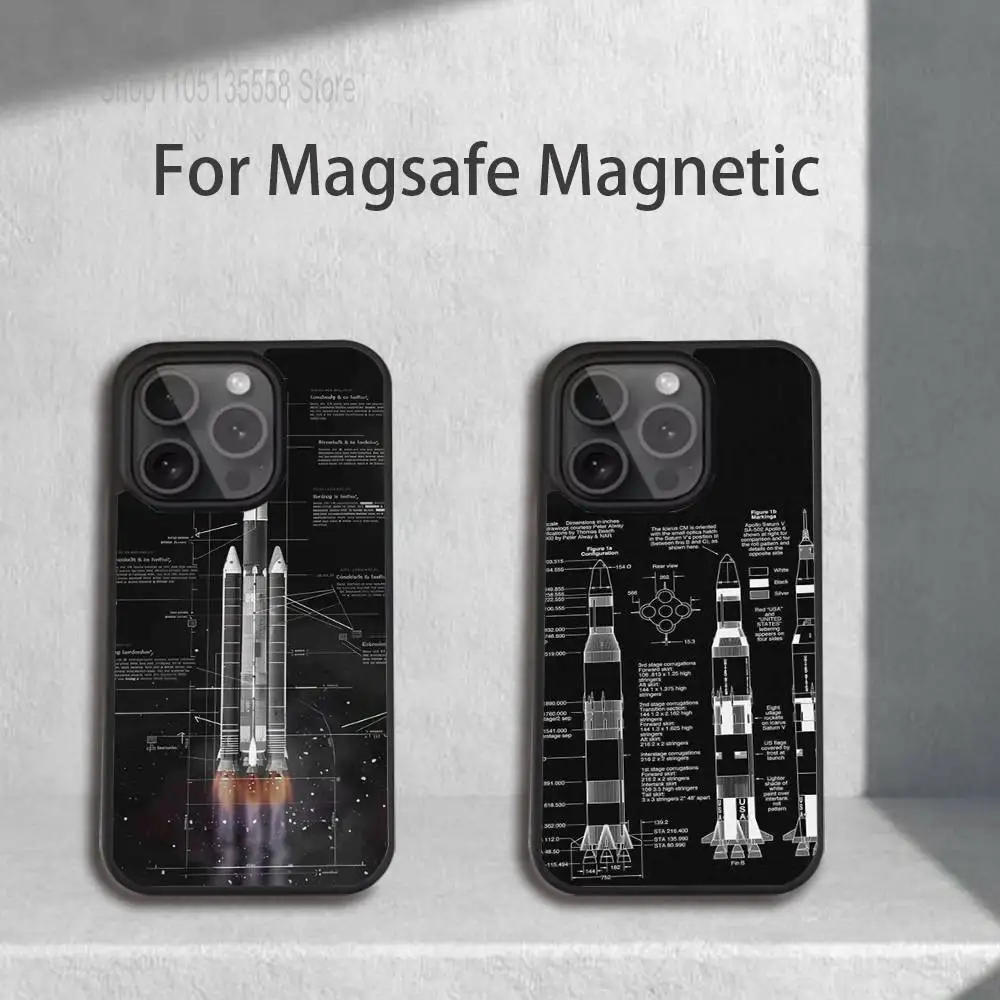 Capa de telefone via satélite Space Rocket para iPhone 17,16,15,14,13,12,11,Pro,Max,Plus,Mini,SE4,E Carregamento sem fio magnético Magsafe