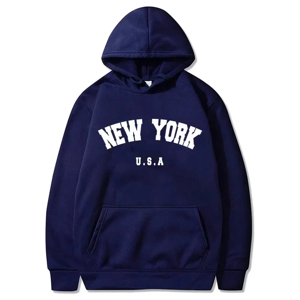 Men's Plus Size New York USA City Printed Hoodie, Fashion Letter Graphic Print Sweatshirt, Loose Casual Harajuku Hooded Pullover