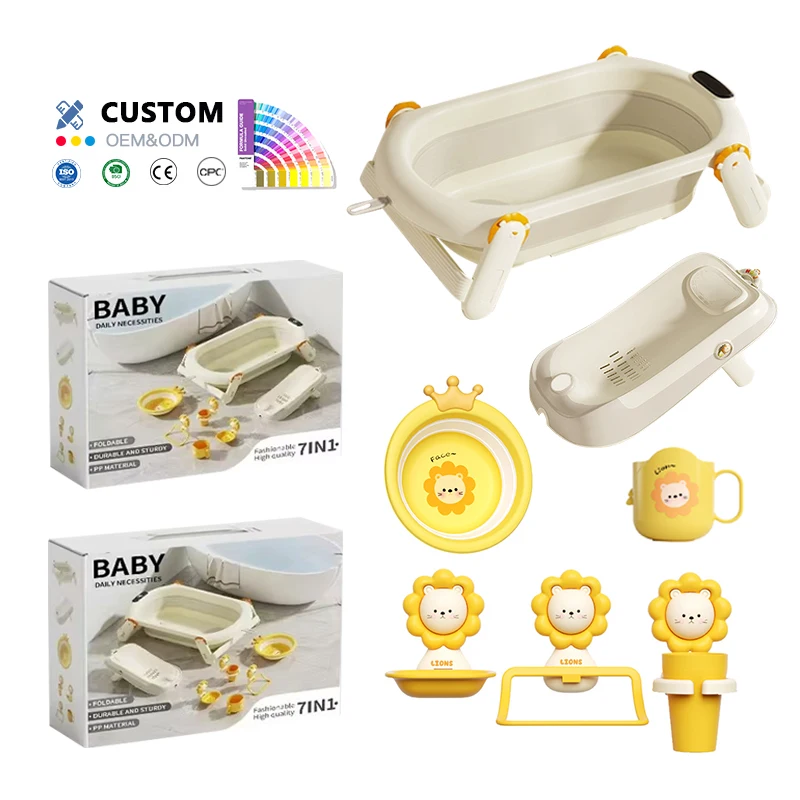 

Оптовая продажа, набор для детской ванны, детская складная ванна, пластиковый держатель для умывальника, ведро, чашка, накладка, набор для детской ванны с температурой