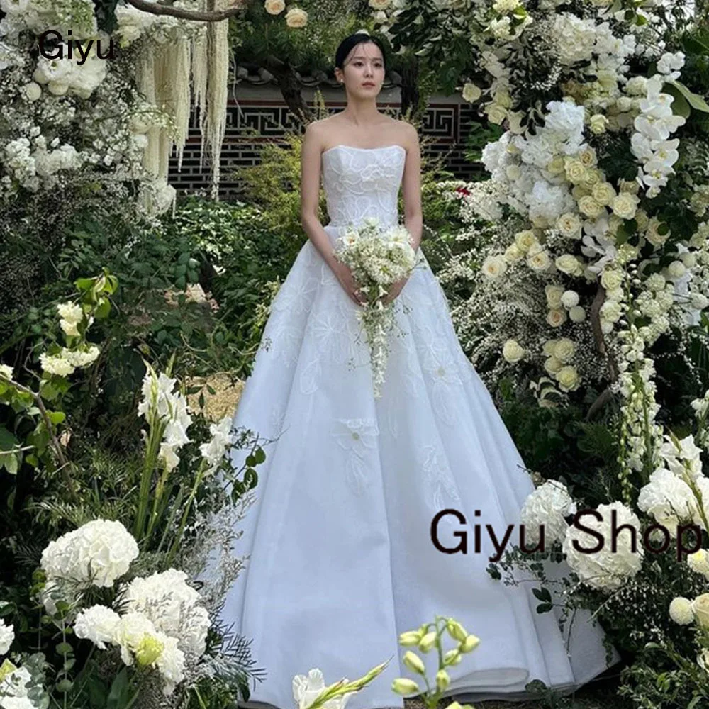 Giyu Fairy Lace Followers Korea Wedding Dress Photoshoot Strapless Sleeveless Floor-length 웨딩드레스 Bridal Gown Evening Dress