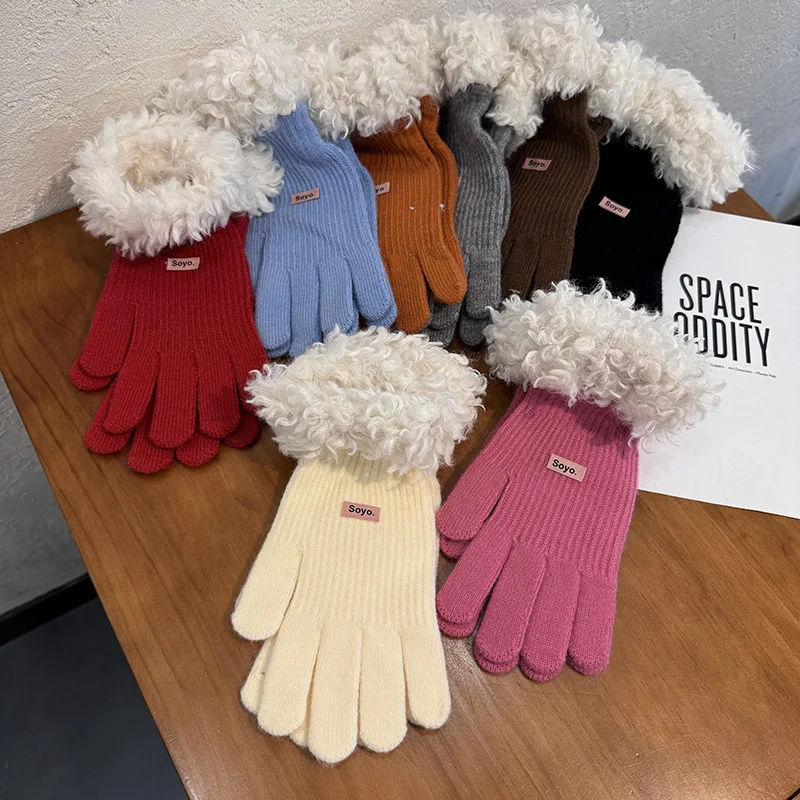 

Имитация плюшевых волос, вязаная пряжа на запястье, перчатки, женские зимние сохраняющие тепло, сенсорный экран, эластичность, предотвращает холод, не раздувается, езда на велосипеде