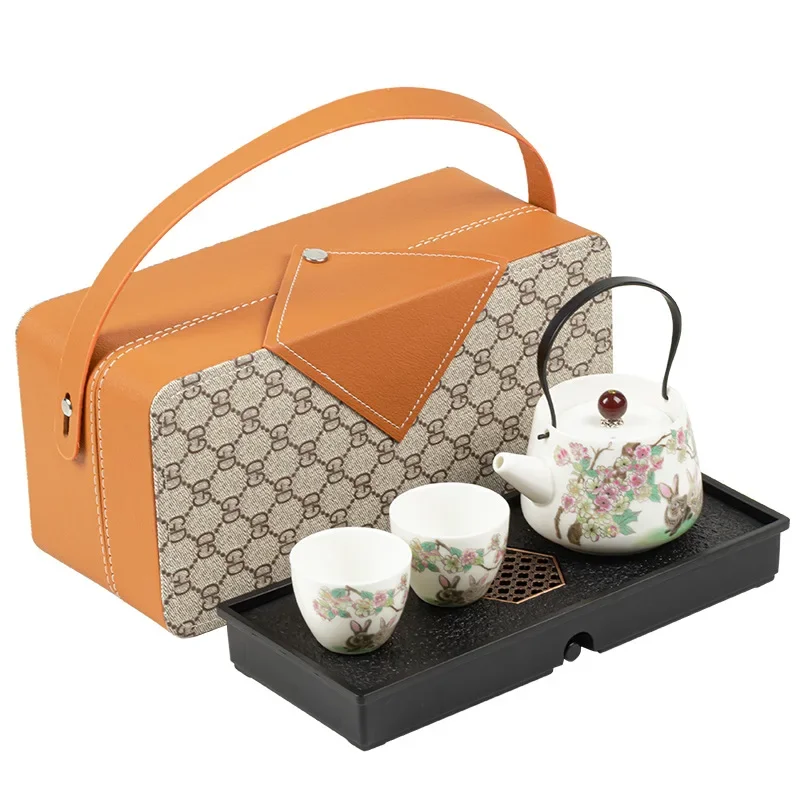 Premium Yangzhi Jade Porcelain Kung Fu Tea Set   1 Teapot, 4 Cups, Dry Tea Tray   Travel Edition