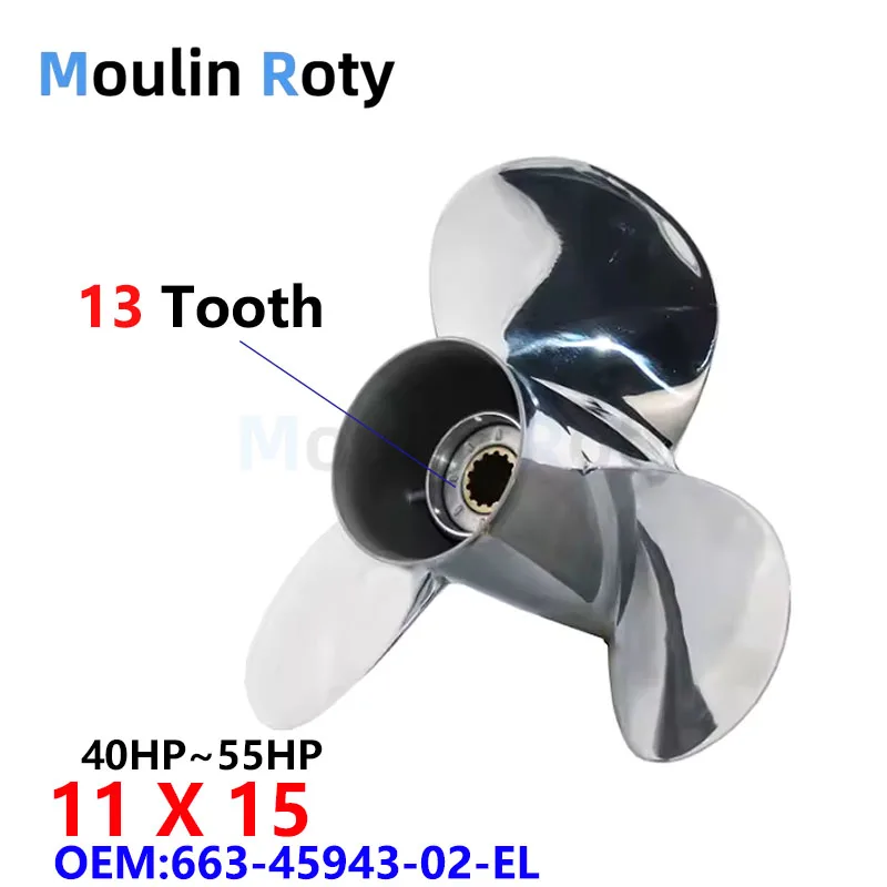 

Морской гребной винт из нержавеющей стали 11X15, 3 лопасти, подходит для двигателей Yamaha 25-60 л.с., 663-45943-01-El, тип зуба 13