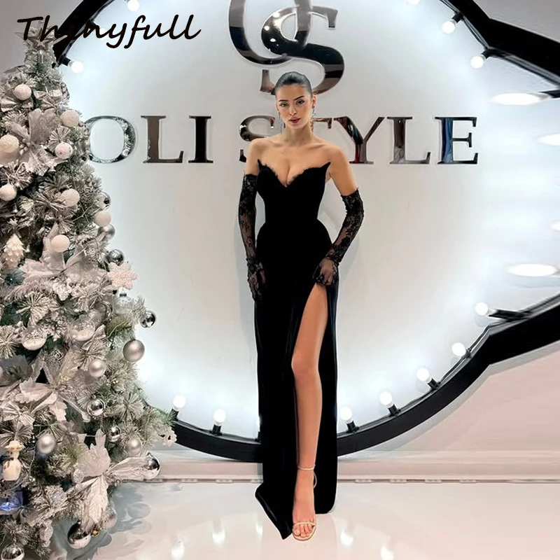 Thinyfull-Robe de Bal en Velours Style Sirène, Tenue de Soirée Longue Fendue, Personnalisée, pour Occasions Spéciales