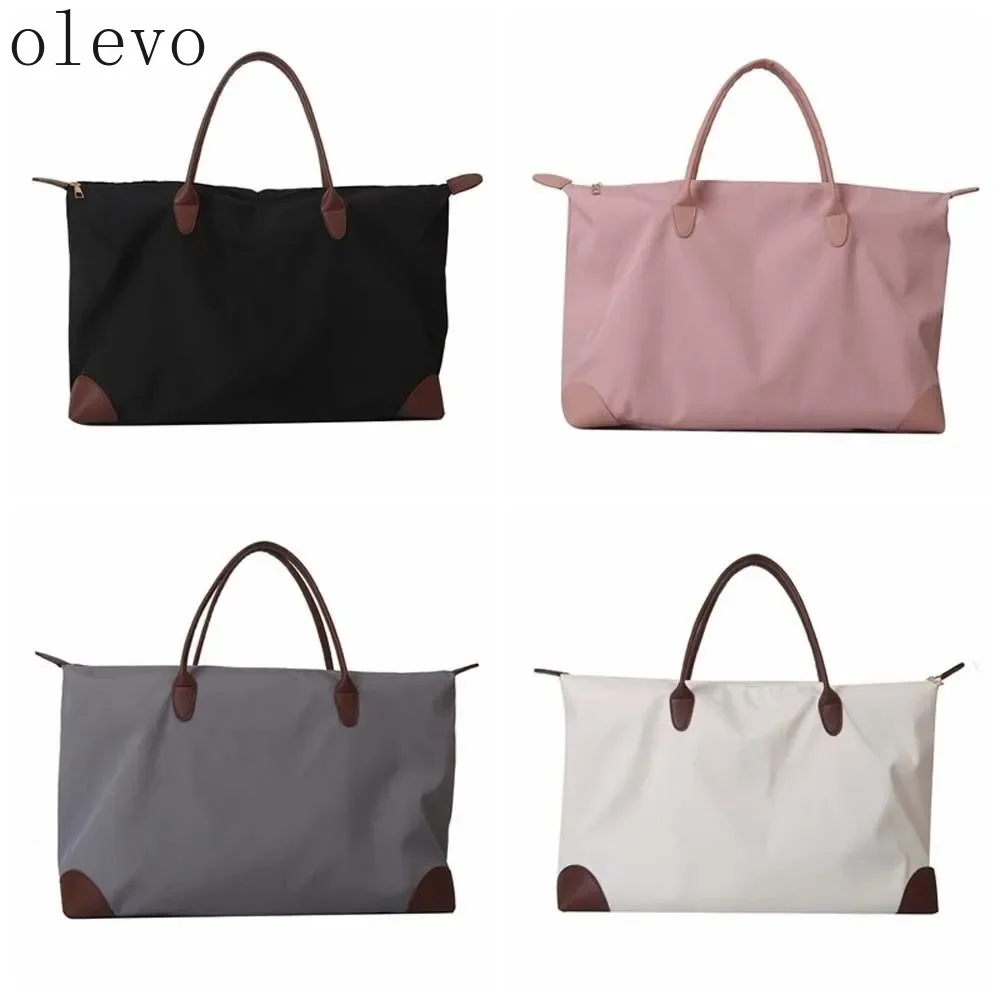 Ins Solid Color Waterproof Oxford Nylon Tote Bag Korean Leather Trim Underarm Shoulder Bag Commute