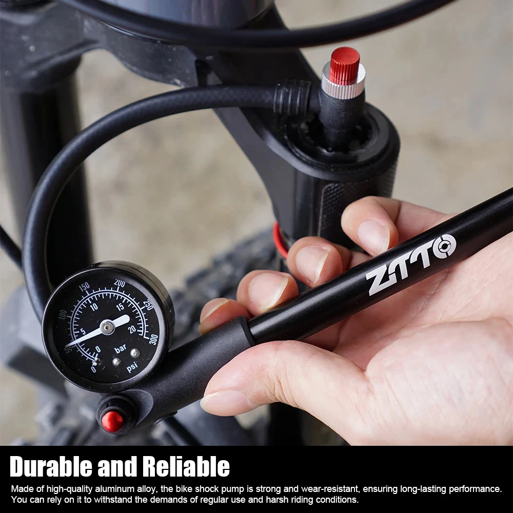 ZTTO Bike Shock Pump with Gauge 300PSI High Pressure Air Pump Schrader Valve for Front Fork & Rear Suspension