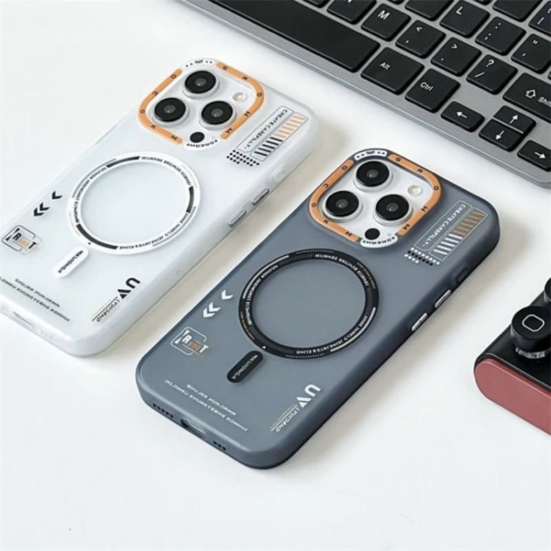 

Trendy Matte PC Magnetic Phone Case For iPhone 12 13 14 15 16 Pro Max Plus Magsafe Wireless Charge Metal Button Shockproof Cover