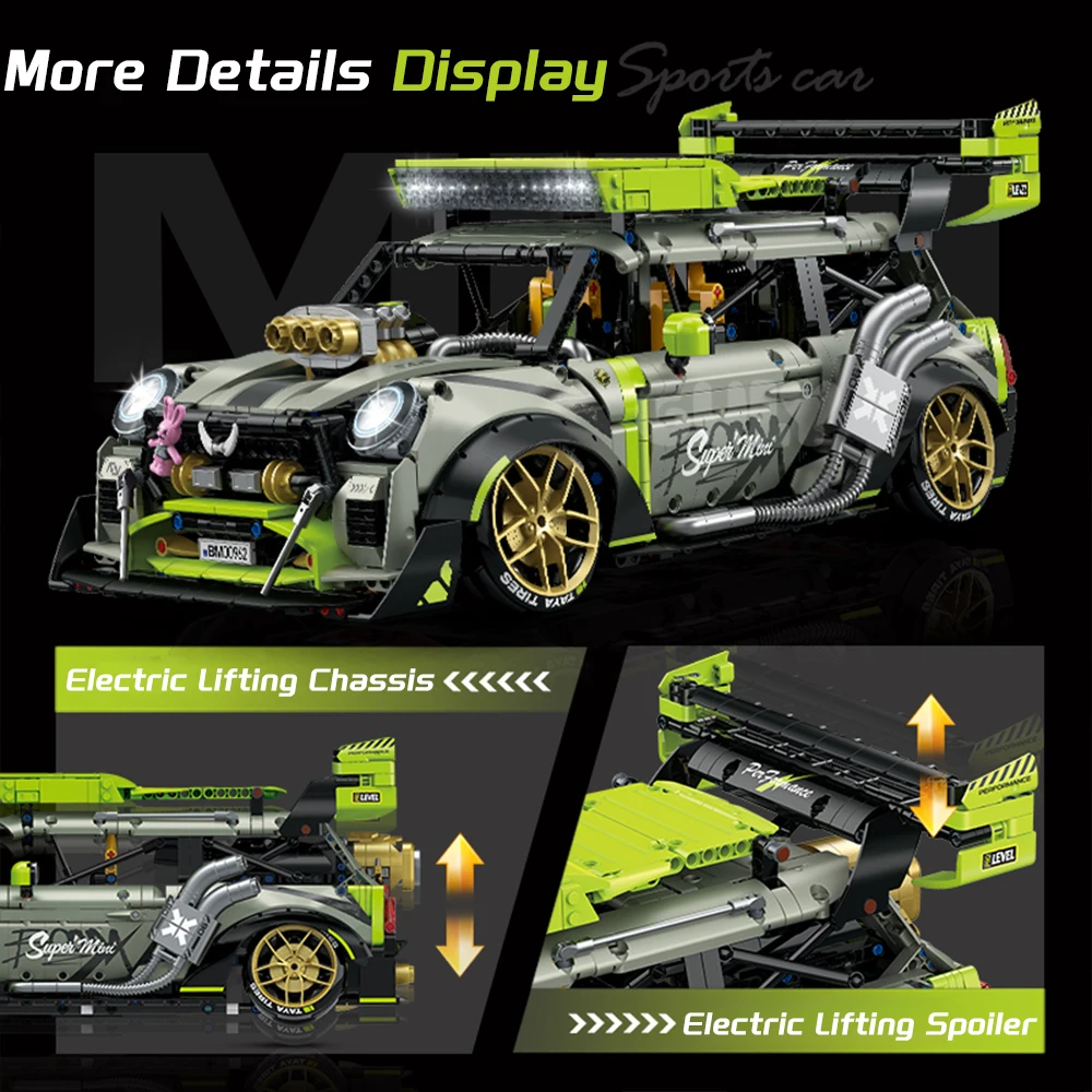 نموذج سيارة رياضية تقنية تعمل بالتحكم عن بعد بمقياس 1:10، مكعبات بناء لتجميع سيارة سباق مع محرك، أفضل هدية لعبة للأطفال والكبار