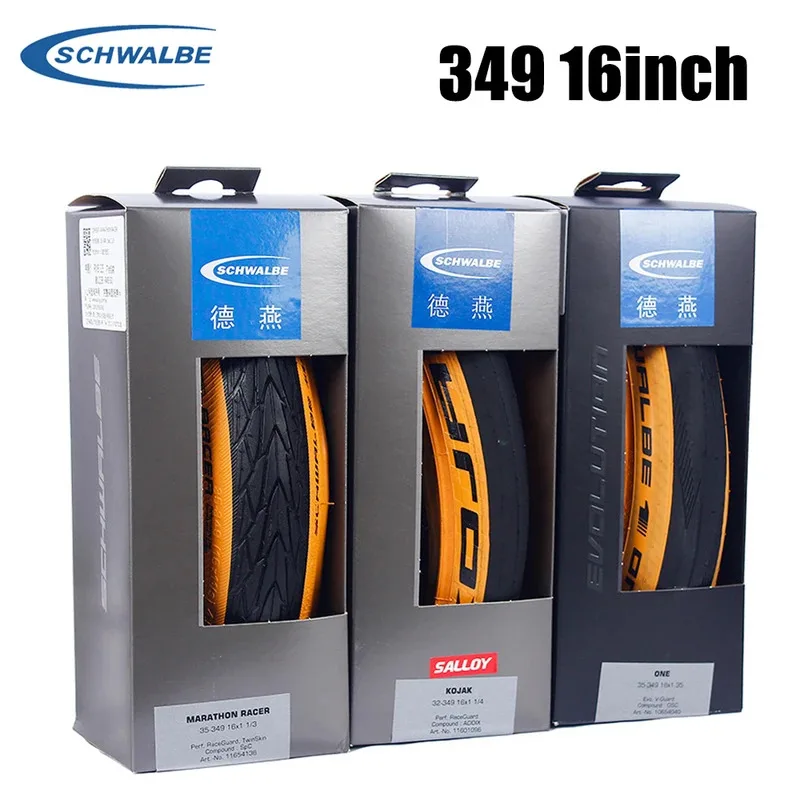 schwalbe-kojak-one-349-16inch-steel-tire-marathon-racer-exo-ultra-light-retro-yellow-side-tire-35-349-16-135-folding-tyres