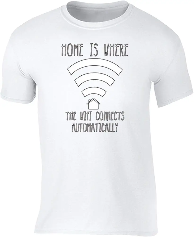 Men's Home is Where The WiFi Novelty Gag Crewneck Short Sleeve T-Shirt Y2K tops Unisex Summer Short Sleeve