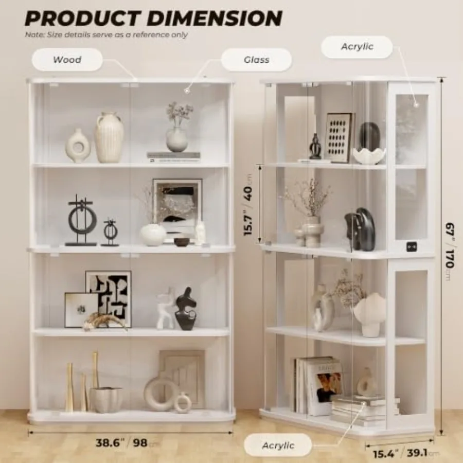 Rounded display cabinet for retail use, tempered glass door with LED lights, white finish, energy-efficient illumination and mo view 2