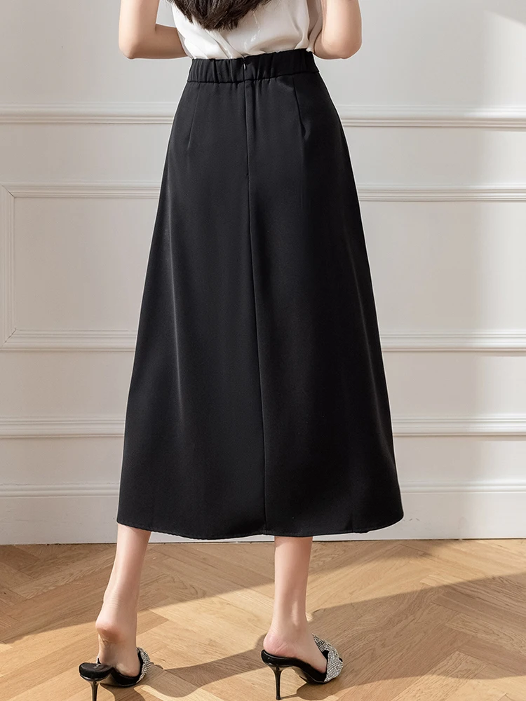 New Arrivals Khaki Women\'s Midi Skirt For Women 2024 Fall Elegant Fashion Office OL A-Line Skirts Female