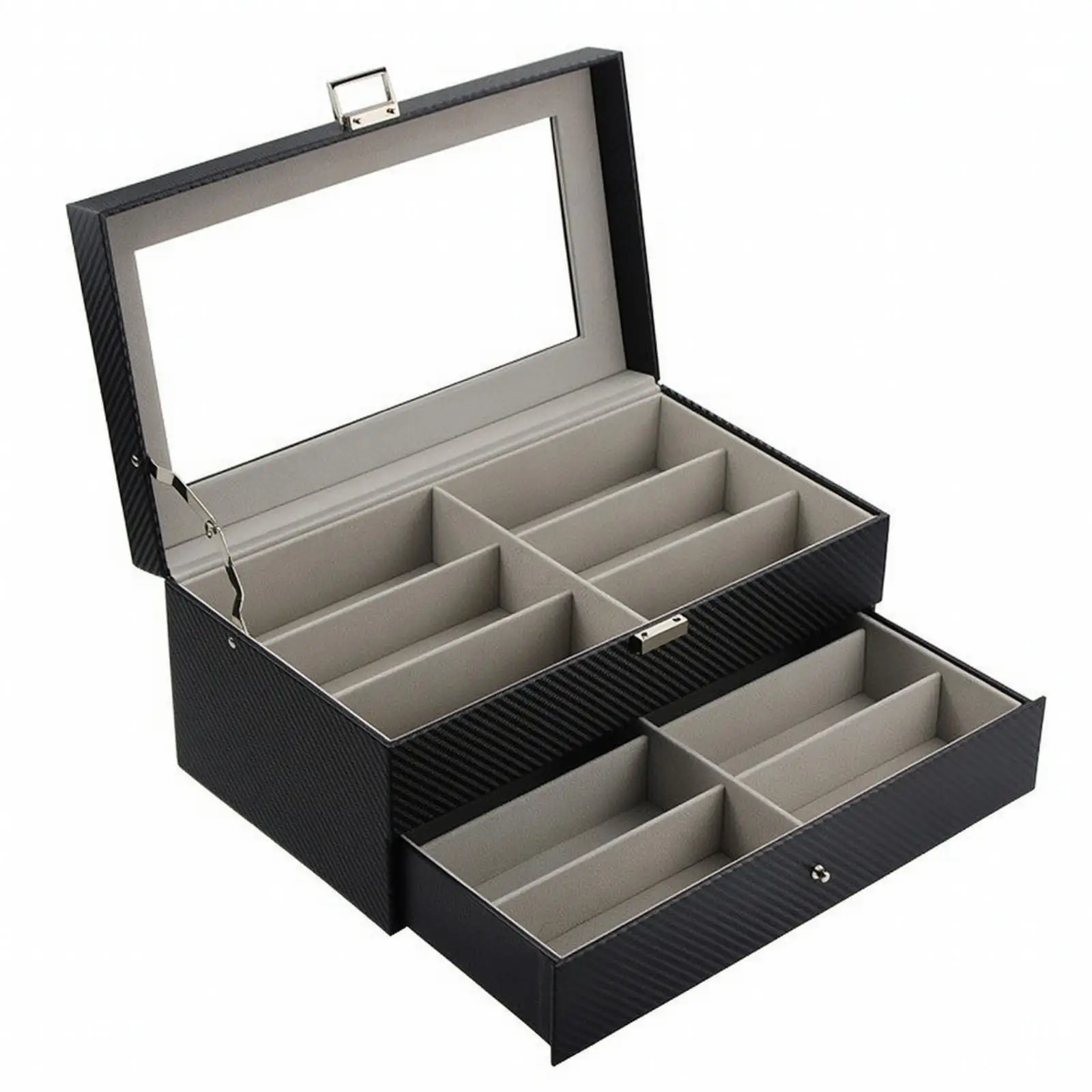 Multi Slot Eyeglass Organizer Box with Drawer Compact Design for Closet Shelf Countertop Sunglasses Case Storage