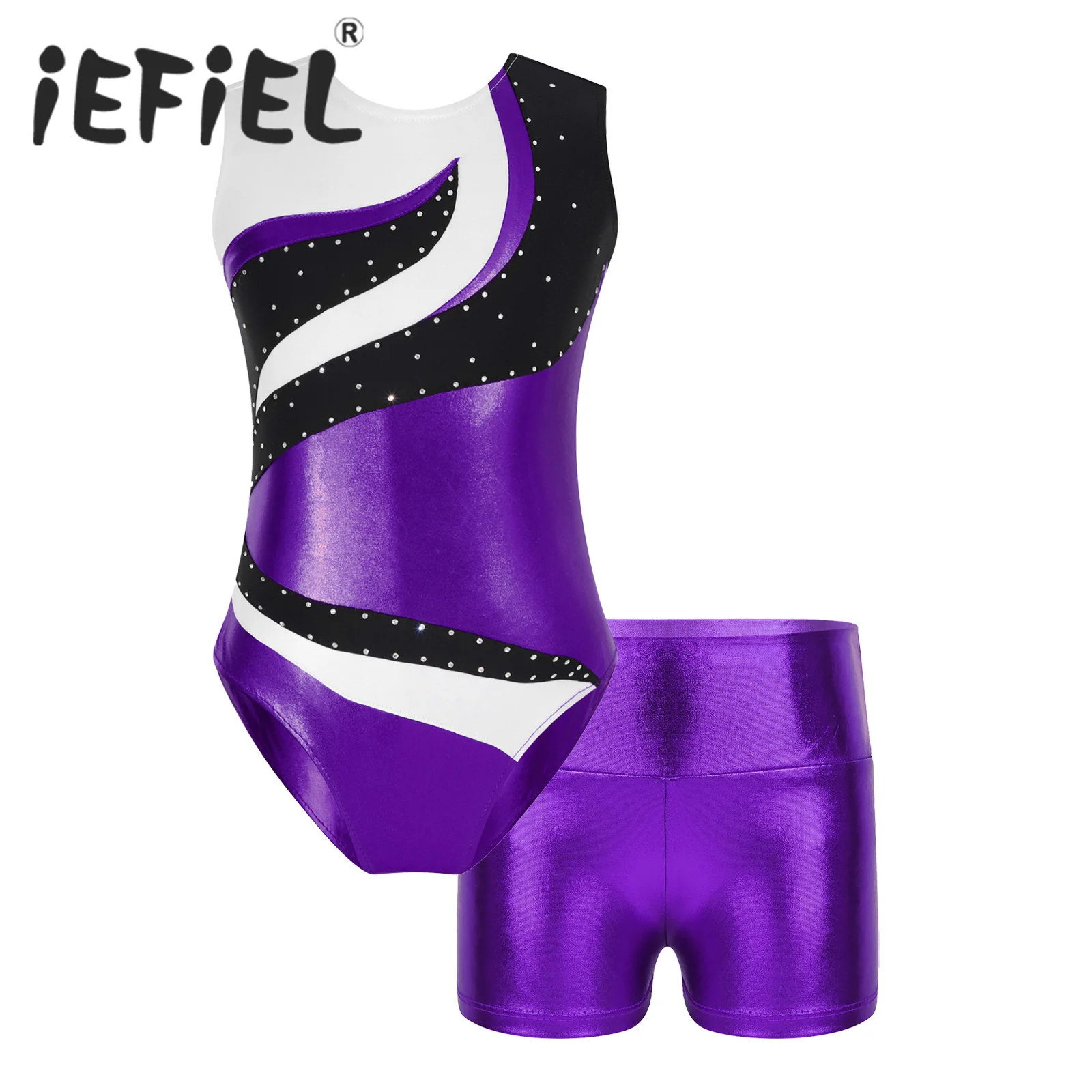 

Kids Girls Sports Outfits Sleeveless Gymnastics Workout Dancewear Leotard with Shorts for Ballet Dance Sets Yoga Running Fitness