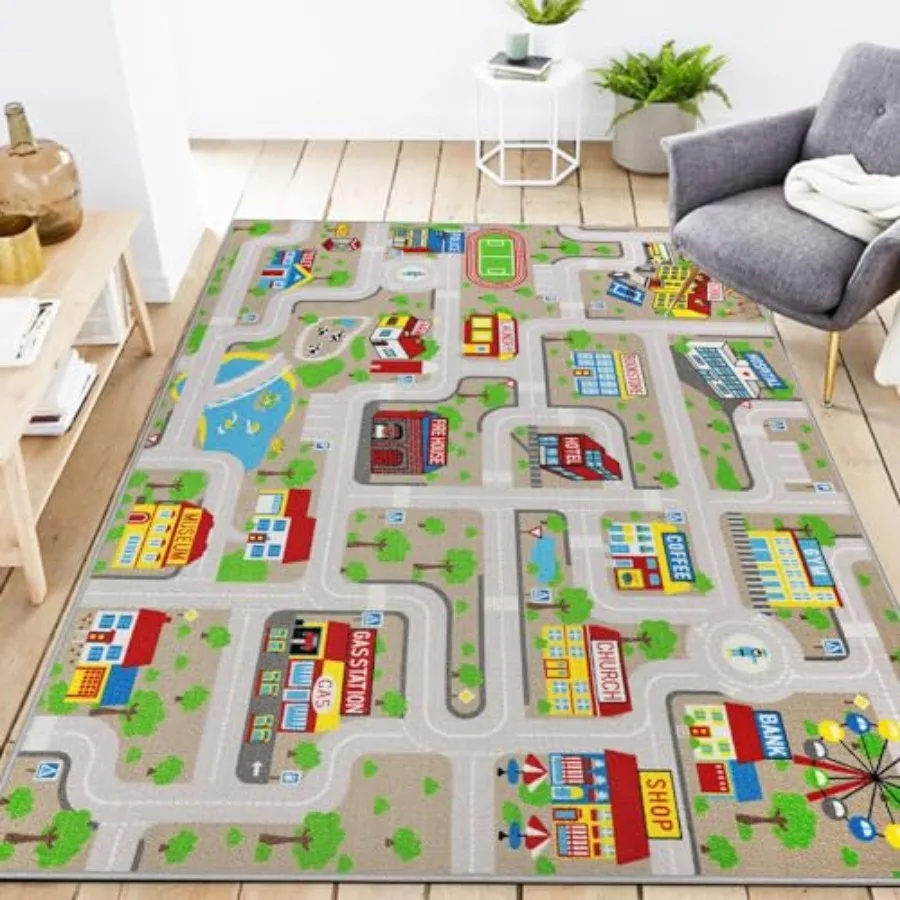 

Carpet Playmat Rug 0''6'6'' Rugs for Bedroom Non-Slip Town City Road Map Car Rugs for Toy Cars Track Carpet Play Rug for Playro