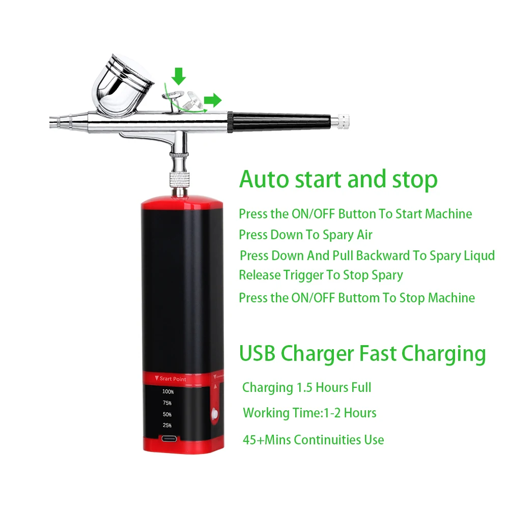 Protable Airbrush Hydrating USB With Compressor Nano Spray Gun 0.3mm Nozzle Nail Manicure Design Tattoo Cake Fog Mist Sprayer