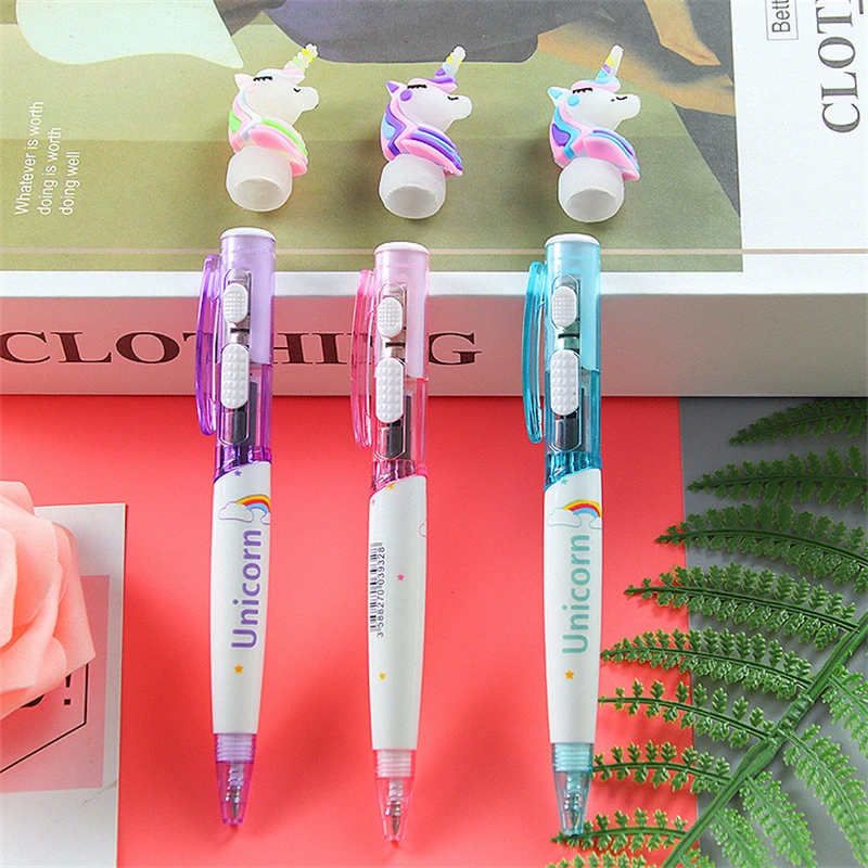 Ballpoint Pen Luminous Light Pen Creativity Push Ballpoint Pens School Writing Supplies Stationery Unicorn Children Gifts