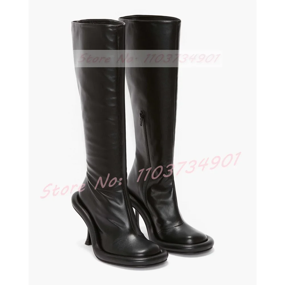 

Сапоги до колена с подошвой и круглым носком, женские элегантные вечерние туфли на высоком каблуке из лакированной кожи на молнии, женские модные изящные тонкие сапоги