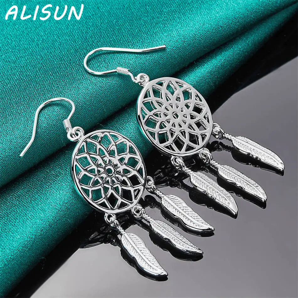 Alisun 925 prata esterlina dreamcatcher brincos gota moda jóias charme graça nobre acessórios de casamento