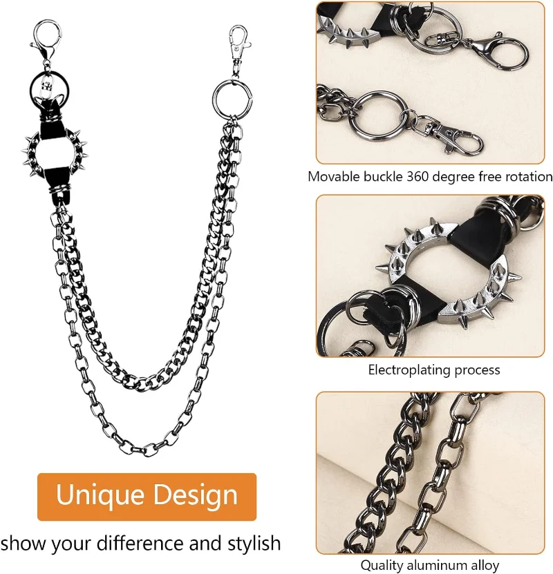 Unisex Punk Goth Hip Hop Punk Pocket Keychain Double Layer Jeans Pant Chain Heavy Duty Belt Trousers Chain for Keys Wallet