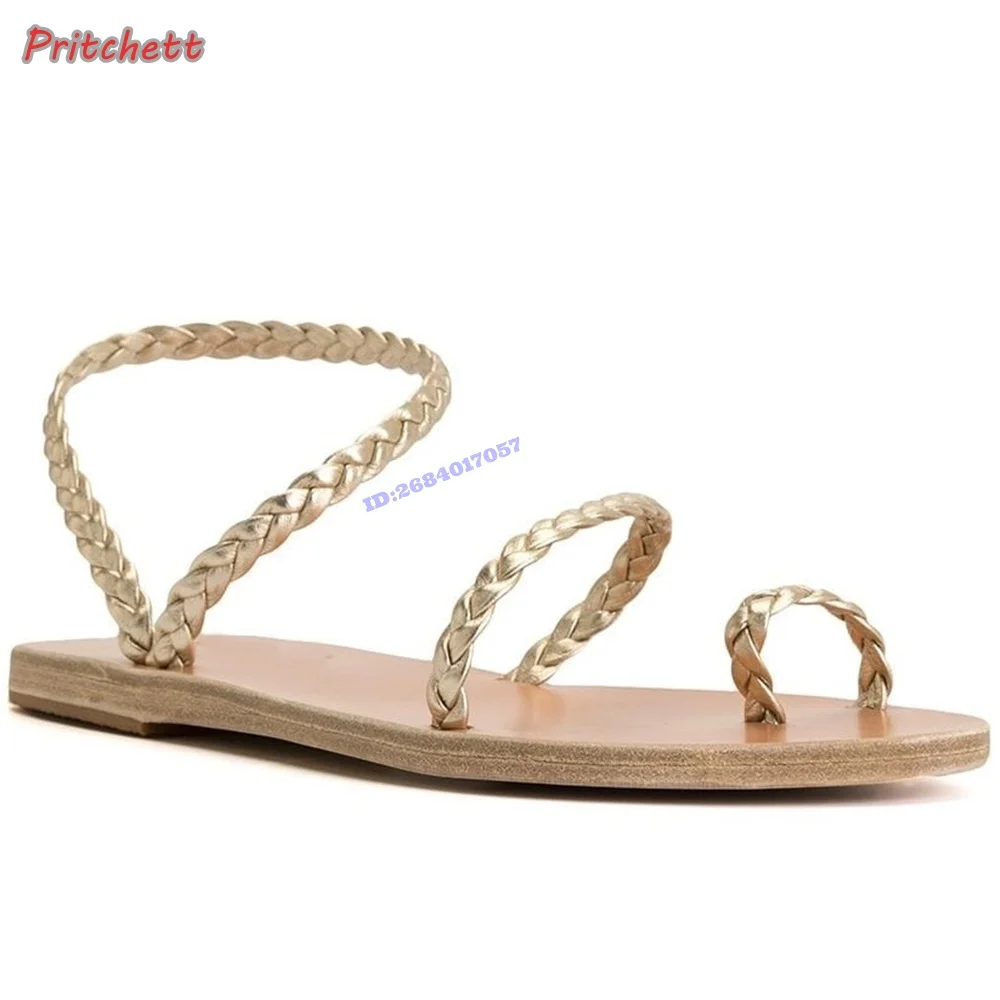 

Interwoven Straps Split Toe Round Toe Flats Sandals Ankle Strap Slingback Summer Women Shoes Ancient Greek Brown Fashion