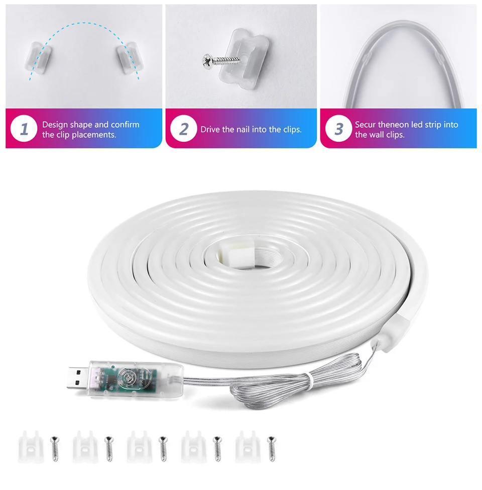 5M/16.4FT USB LED Light Neon Strip WS2812B RGBIC DC5V Rope Lights Neon Tape Chasing Effect Room Wall Decor Neon Sign