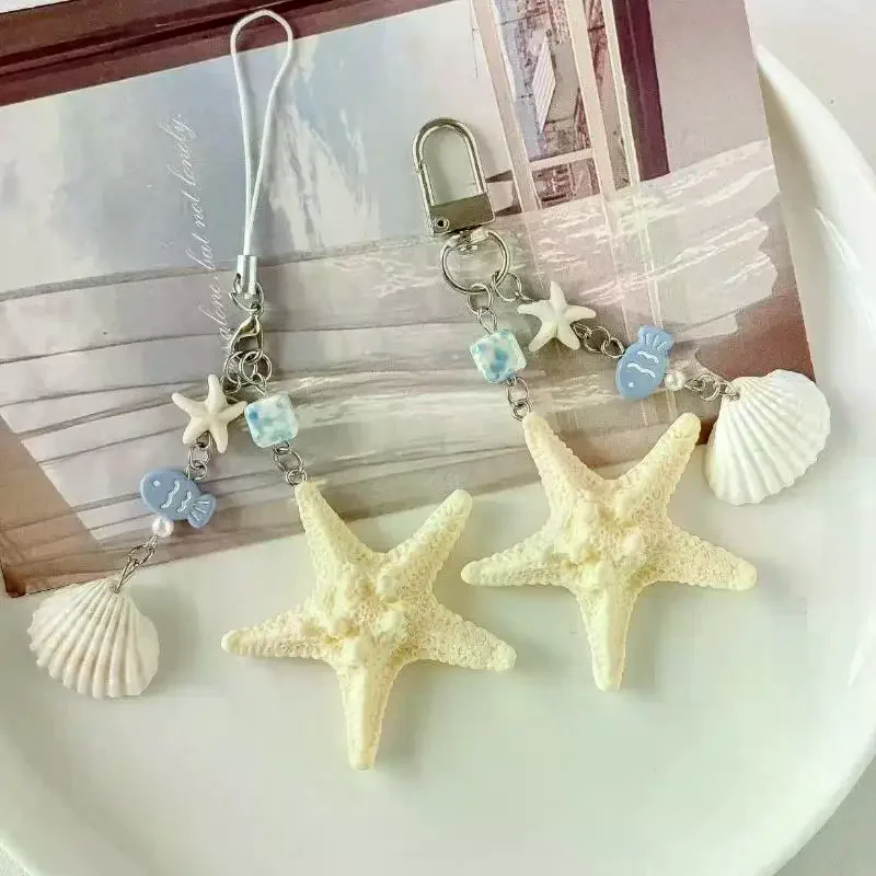 Neuer Schlüsselanhänger aus Naturmuscheln mit Seestern – Vielseitiger Anhänger für Handys, Reisetaschen und als modischer Schlüsselanhänger/Schmuck