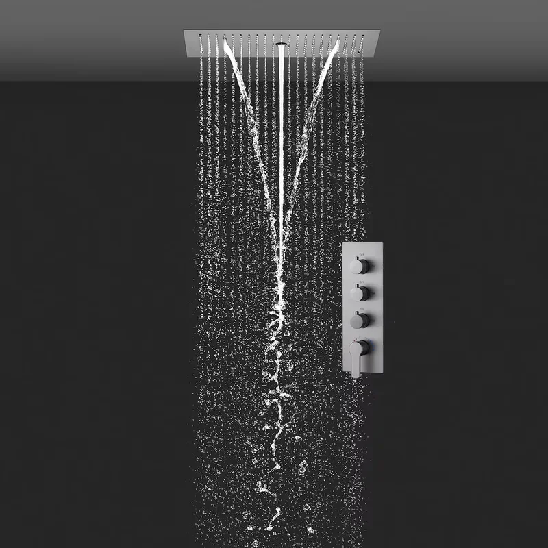 Bathroom Rainfall Waterfall Column Mist Shower Head Set Thermostatic Smart Grey Shower Set