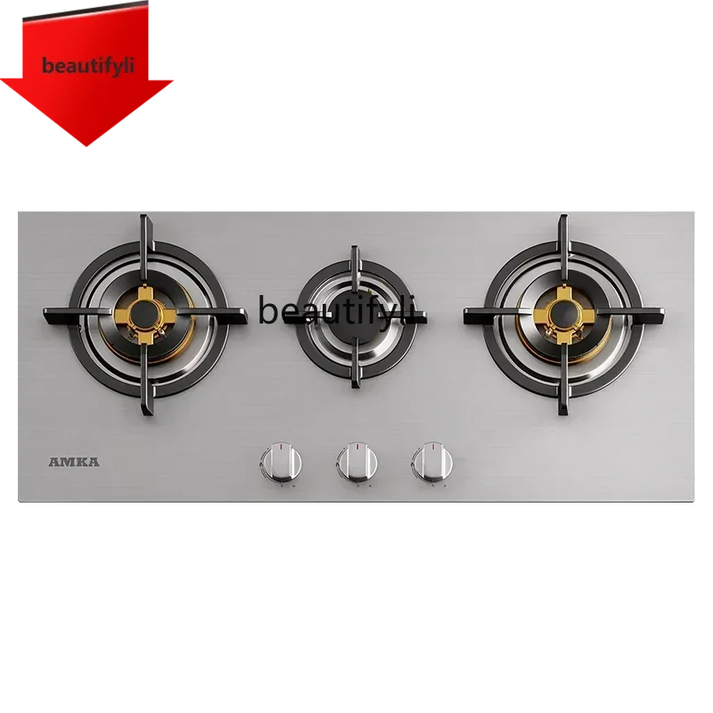 

A61 l Stainless stee household embedded gas stove European fire multi-head gas stove three-head stove